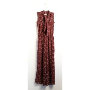 River Island jumpsuit floral print bohemian wide leg neck tie maroon wine UK 8 4